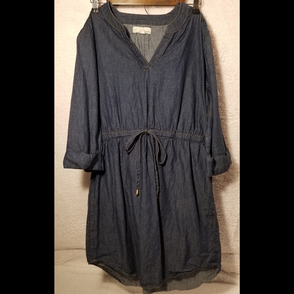 Sauci Dark Wash Denim Dress With Drawstring Waist